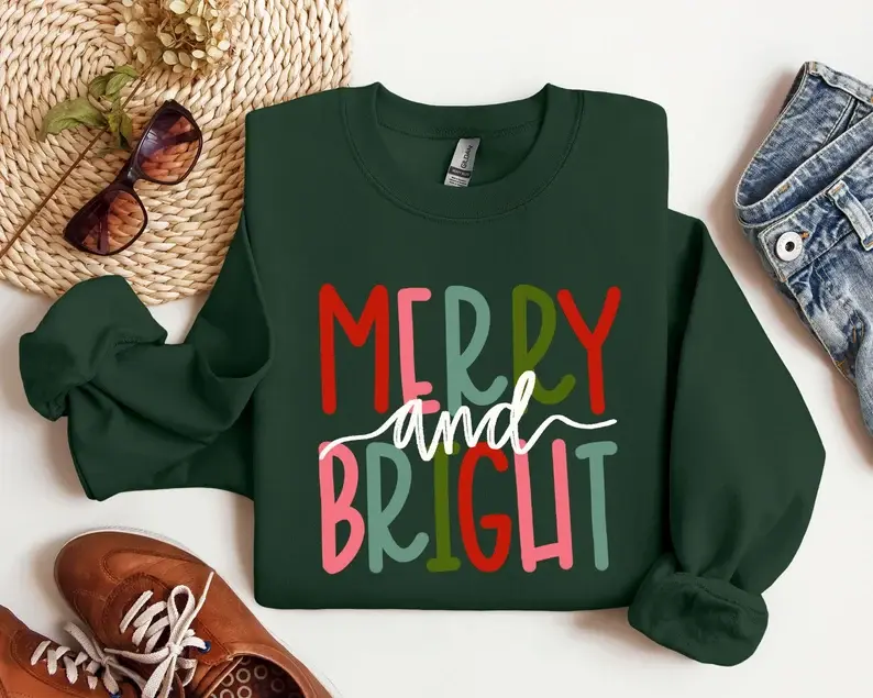 Merry and Bright Sweatshirt, Merry Christmas,Christmas Shirt, Christmas Sweatshirt, Winter Shirt, Snowy Shirt,Christmas Gift,Holiday Sweater