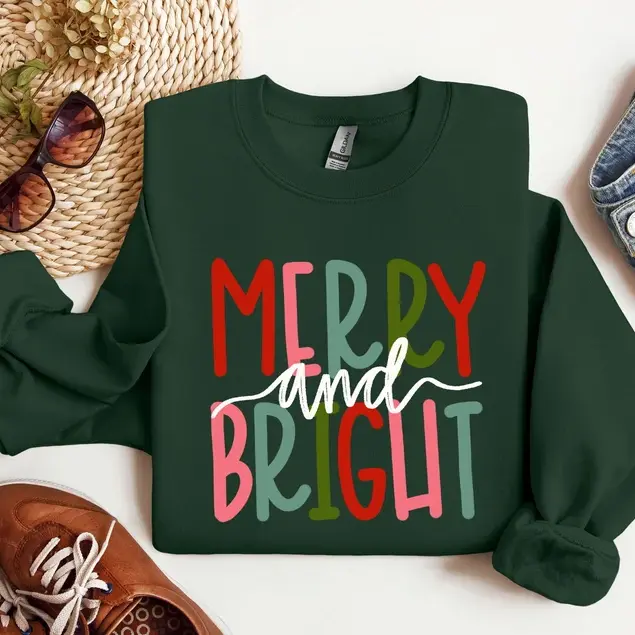 Merry and Bright Sweatshirt, Merry Christmas,Christmas Shirt, Christmas Sweatshirt, Winter Shirt, Snowy Shirt,Christmas Gift,Holiday Sweater