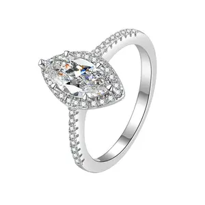 DLS Jewelry S925 Silver horse eye setting Moissanite ring, D color Moissanite 1 ct.