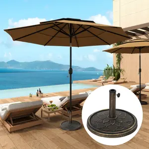 26 lb Round Patio Umbrella Base – Resin & Concrete Stand with Adjustable Pole Holder, Bronze Lotus Design