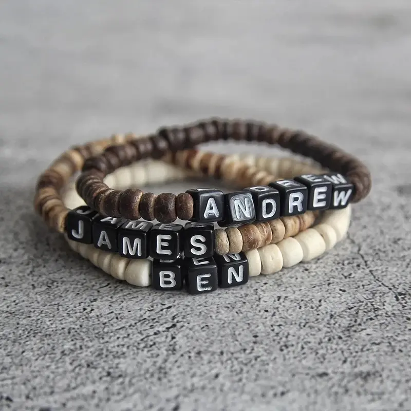 Personalized Coconut shell Bracelet for Man/Dad/Boyfriend,Beaded NAME Bracelet,Name Bracelet,Father Day Gift,Gift for Him,1pc