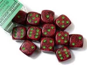 Speckled Strawberry D6s (12) | Green & Red | D6 Block | Chessex Dice (12)