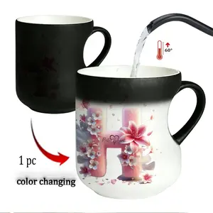 Magic Color-Changing Cup, Floral Letter H Design, Thermosensitive Ceramic, 330ML, Mother's Day & Birthday Gift for Moms