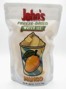 John’s Freeze-Dried Water Ice - Mango Flavor - Light & Crunchy Tropical Snack (Lemon, Cherry, Pineapple & 4-Pack Variety Bundles) | Trending TikTok Candy, ASMR Crunchy Sweets, Resealable Pouch, Travel Friendly, School Lunchbox, Sugar Crunch