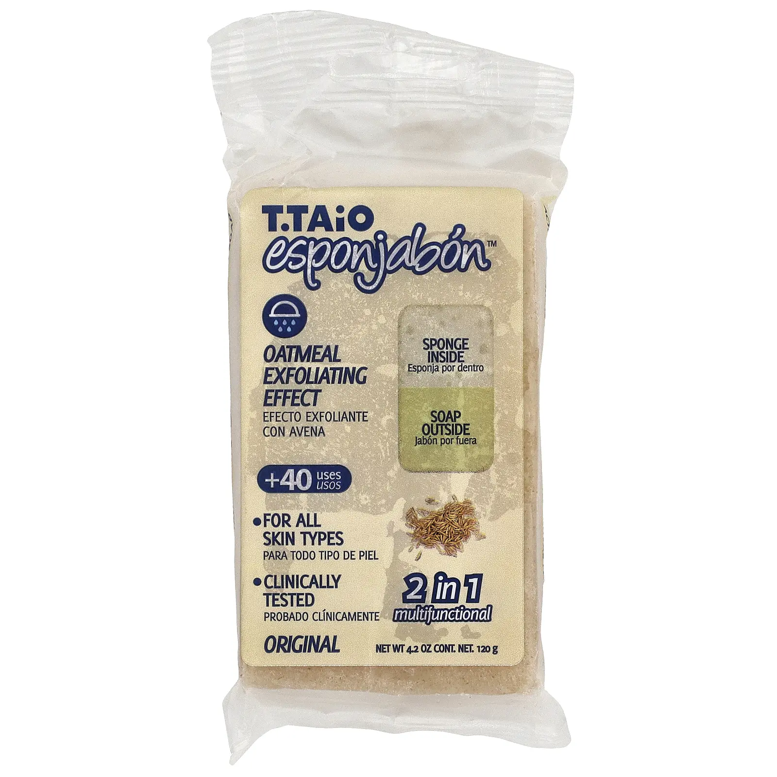 T. Taio Soap Bar With Sponge Inside, Oatmeal, 4.2 oz (120 g) T. Taio Soap Bar With Sponge Inside, Oatmeal, 4.2 oz (120 g)