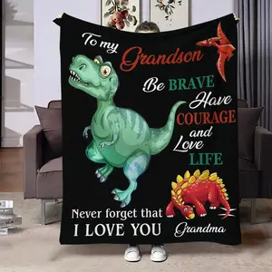 Dinosaur Print Flannel Blanket, Soft Home Office Throw Rug, Multi-Purpose Air Conditioning Blanket, Cozy Leisure Accessory, Personalized Flannel Blanket