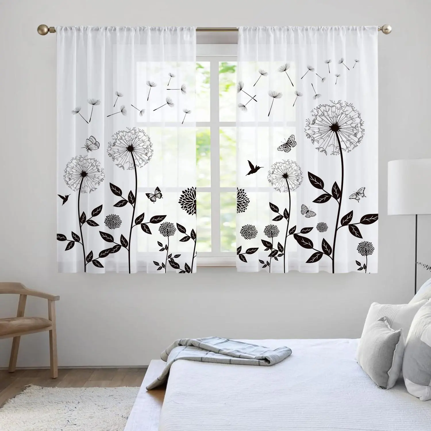 Dandelion Pattern Curtain, 2pcs Modern Simple Short Curtain, Window Drapes for Home Living Room Bedroom Kitchen Bathroom, Room Decor Curtain, Home Decorative Curtain, Interior Decoration Accessories