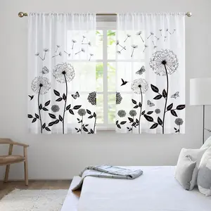 Dandelion Pattern Curtain, 2pcs Modern Simple Short Curtain, Window Curtain for Home Living Room Bedroom Kitchen Bathroom, Room Decor Curtain, Home Decoration Curtain