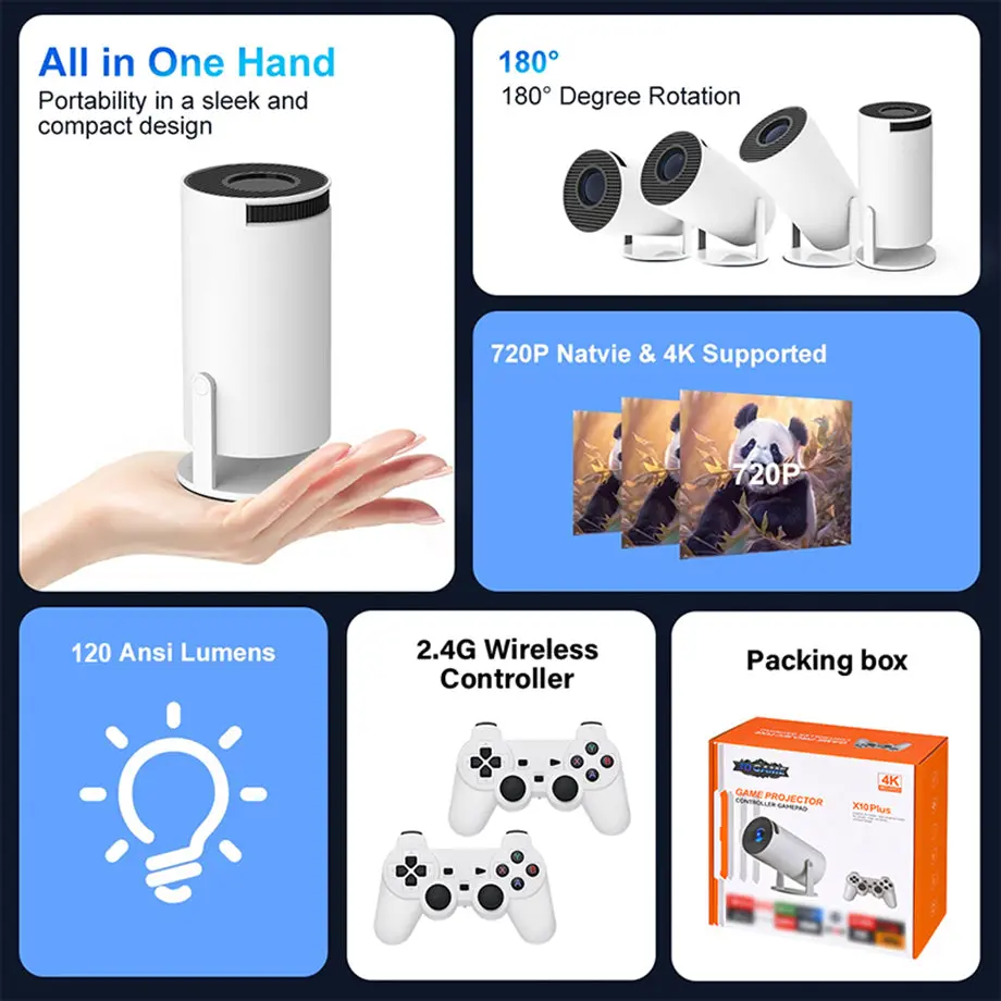 X10 Plus 4K Game Projector Console – 20,000+ Retro Games, Dual Wireless Controllers, 130" Screen 16gb