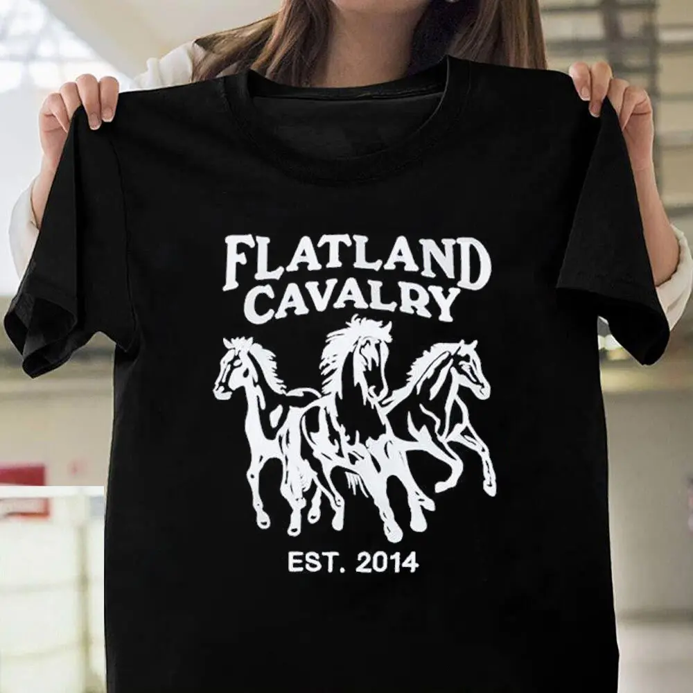 Women's Fitted Cotton Short-Sleeve Crew Neck Tshirt - Retro Casual Horse Print Top, Flatland Cavalry Est 2014 Womenswear, Ethical Fabric, All-Season Graphic Top