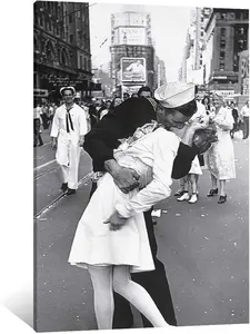 VJ Day in Iconic WWII Times Square Sailor Kissing Nurse Posters Canvas Prints Modern Family Living Room Aesthetic Poster Bedroom Decor Wall Art Paintings Artistic Ornaments Decoration