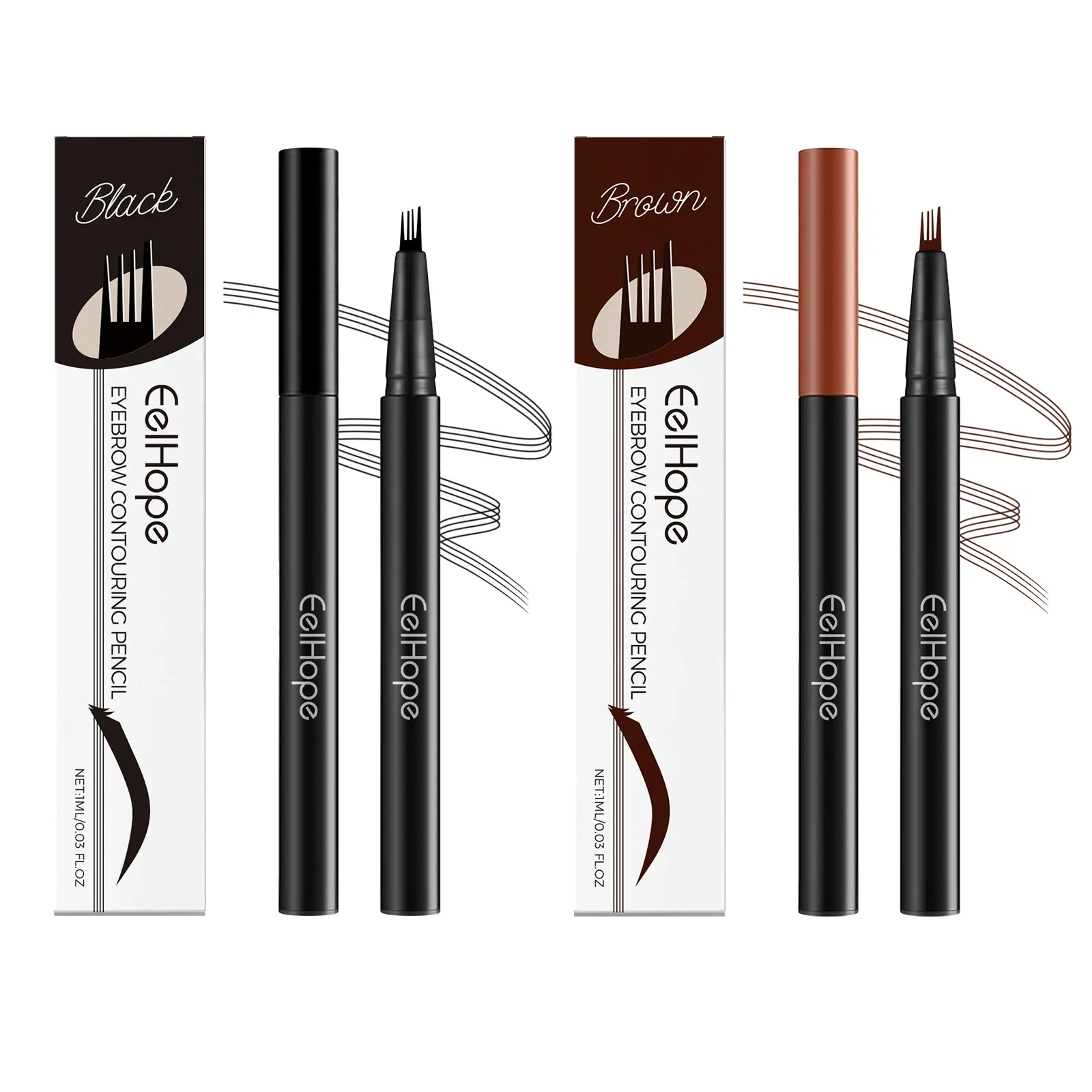 Eelhope four-pronged eyebrow pencil, micro-pronged tip applicator, waterproof, sweat-proof and long-lasting eyebrow pencil, moisturizing, nourishing and holding makeup