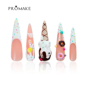 The Skincare Bakery x Promake Nails-   Luxury Handmade Press on Nails- Ice cream Design-  3D-  Hand Nails and Toe Nails- Nail Art Nail Care-With Nails Tools- Salon Quality-33MM Length-Long Length-S-LSize