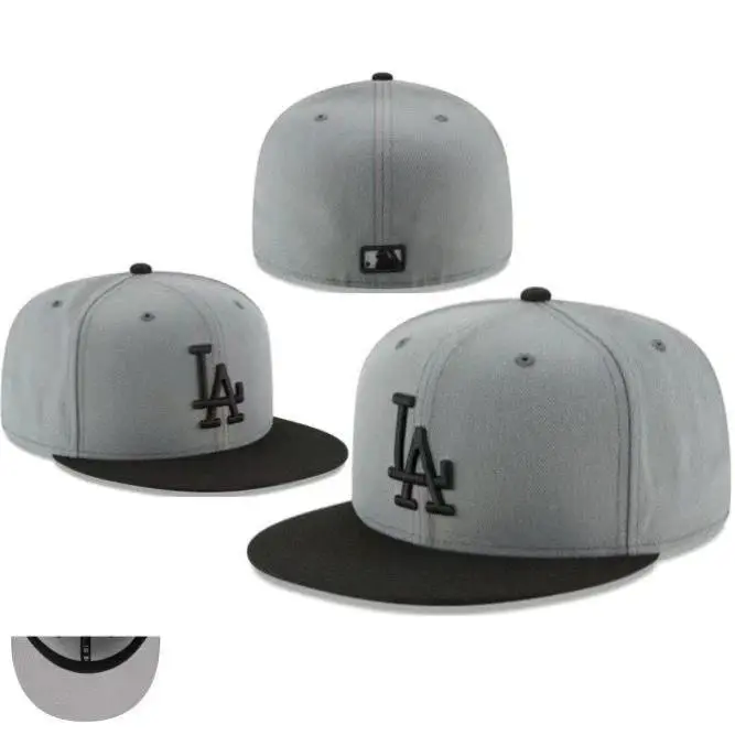 Vintage LA Letter Flat Brim Baseball Cap, Embroidered Fitted Hat for Everyday Streetwear and Outdoor Wear