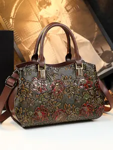 Vintage Embossed Handbag for Women, Pu Leather Bag, High-End Large Capacity Mom Bag, New 2026 Style, Traditional Carving Shoulder Crossbody Bag for Commute