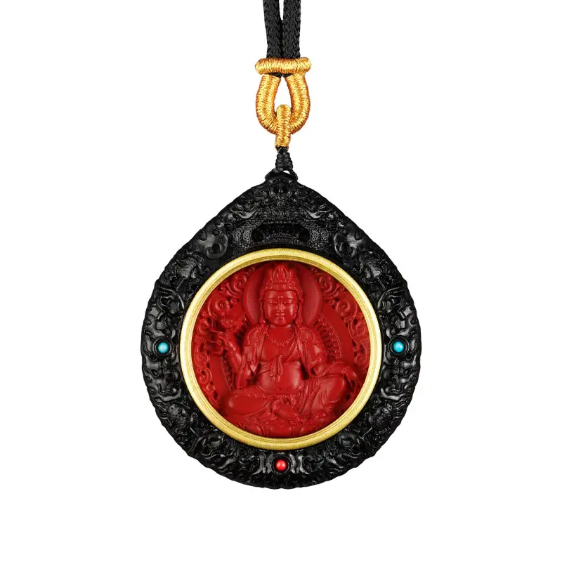 Black Sandalwood Necklace with Real Cinnabar Pendant Samantabhadra Bodhisattva Charm for Luck Protection Perfect Birth Year Gift Chinese Zodiac Jewelry