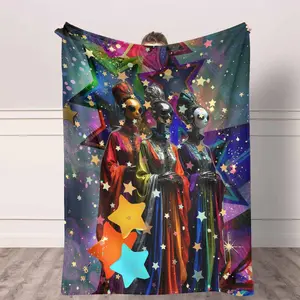 Celestial Androids Flannel Blanket, Galactic Stars Print, UltraSoft, Warm, Lightweight, Perfect for Cozying on Sofa, Bed, Living Room, Ideal Gift for Scifi Lovers, Aesthetes, Home Decor Enthusiasts, Offering Luxurious Comfort and Stylish Visual Appeal.