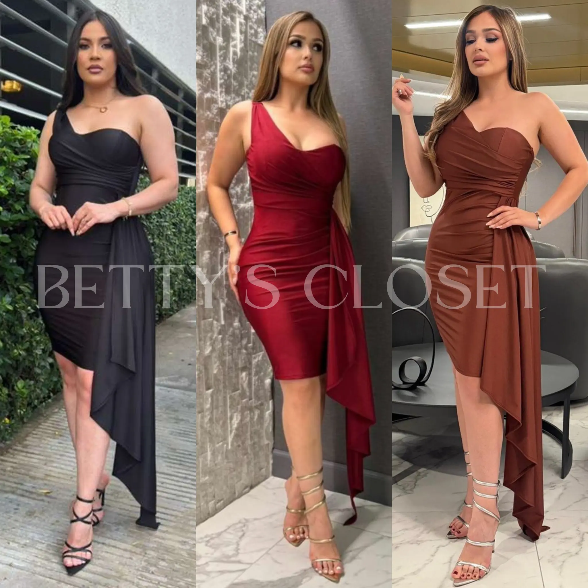 Bella One Shoulder Side Gathering Dress