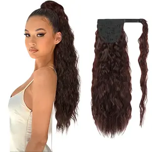 Corn Wave Ponytail Extension Clip-in 22 Inch Long Wavy Curly Synthetic Hairpiece for Women Heat Resistant High-Quality Fiber Natural Look Flipover Quick Weave Glueless Pre Style