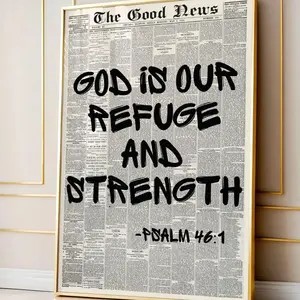 Bible Verse Wall Art Psalm 46:1, Christian Scripture Typography Print for Home Decor