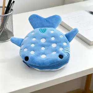 1PC Cartoon children's shark coin purse, plush zipper bag, Funny Bag, Squishy Bag, data cable packaging, accessories, pendants, small gifts