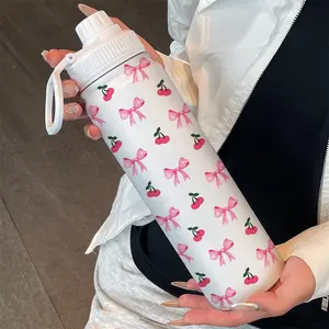 25oz Sports Water Bottle, Butterfly Cherry Pattern Insulated Cup, Stainless Steel, Portable, Perfect Gift, Outdoor Camping, Travel, Gym, Home Use