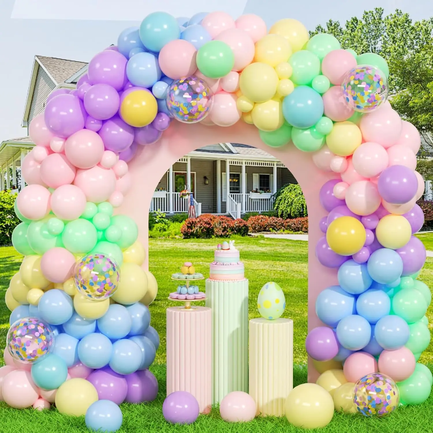 Pastel Balloon Garland Kit 168 count, Pastel Rainbow Balloon Arch Kit with Bunny Foil, Spring Colorful Balloon for Spring Easter  Shower Birthday Party Decorations