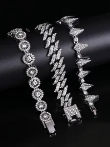 3pcs Set Hip Hop Iced Out Spine Bracelet, Cuban Chain Bracelets for Trendy Men & Women, Punk Style Accessory, Ideal Gift for Friends, Stackable Bracelets