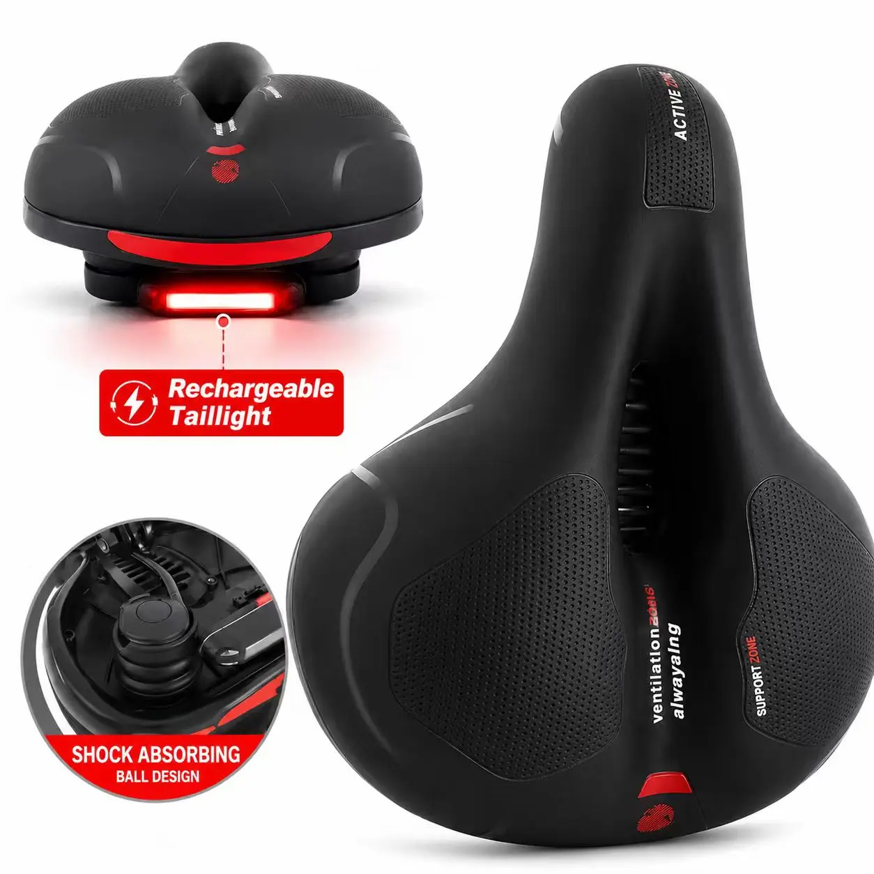 Oversized Comfort Bike Seat for Men Women, Wide Memory Foam Bicycle Saddle with Dual Shock Absorbing Balls, Water-Resistant Bike Seat Replacement for Exercise Bike, E-Bike, Cruiser and Road Bikes outdoor biking