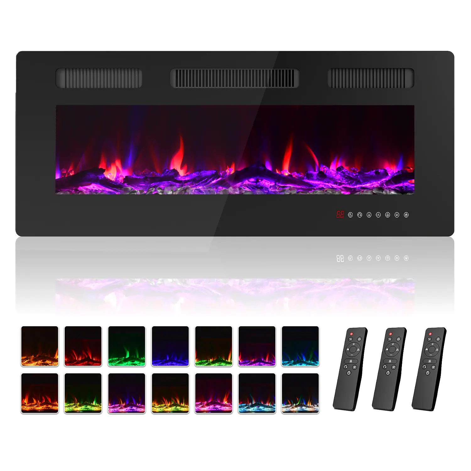Electric Fireplace 40 Inch with 3 Remotes, Recessed or Wall Mounted