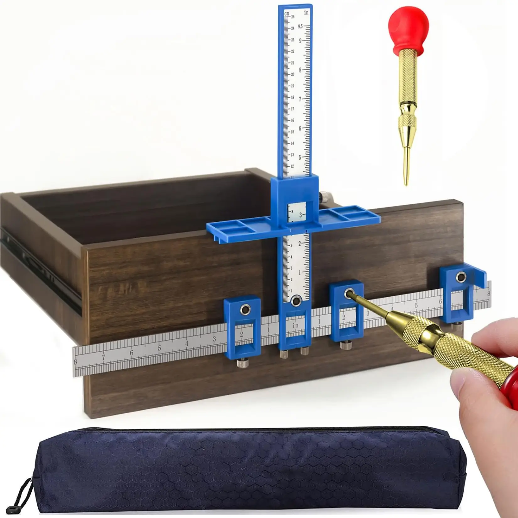 Cabinet Hardware Jig, Cabinet Handle Jig with Automatic Center Punch, Avoid Jitter Caused by Direct Drilling. Use for Handles and Pulls on Drawers/Doo