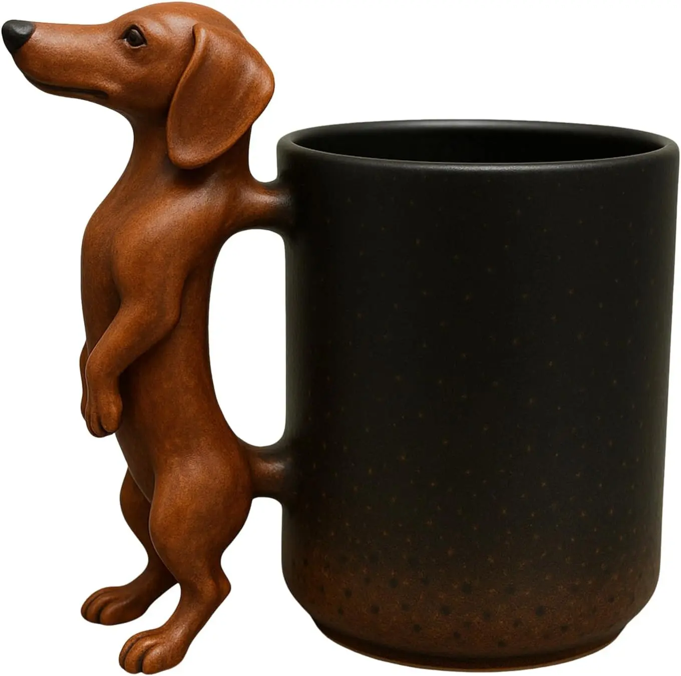 3D Dachshund Sculpted Ceramic Tumbler - Sausage Dog Handle Coffee Cup, Decorative Home Office Drinkware, Ideal Gift for Dog Enthusiasts, Washable