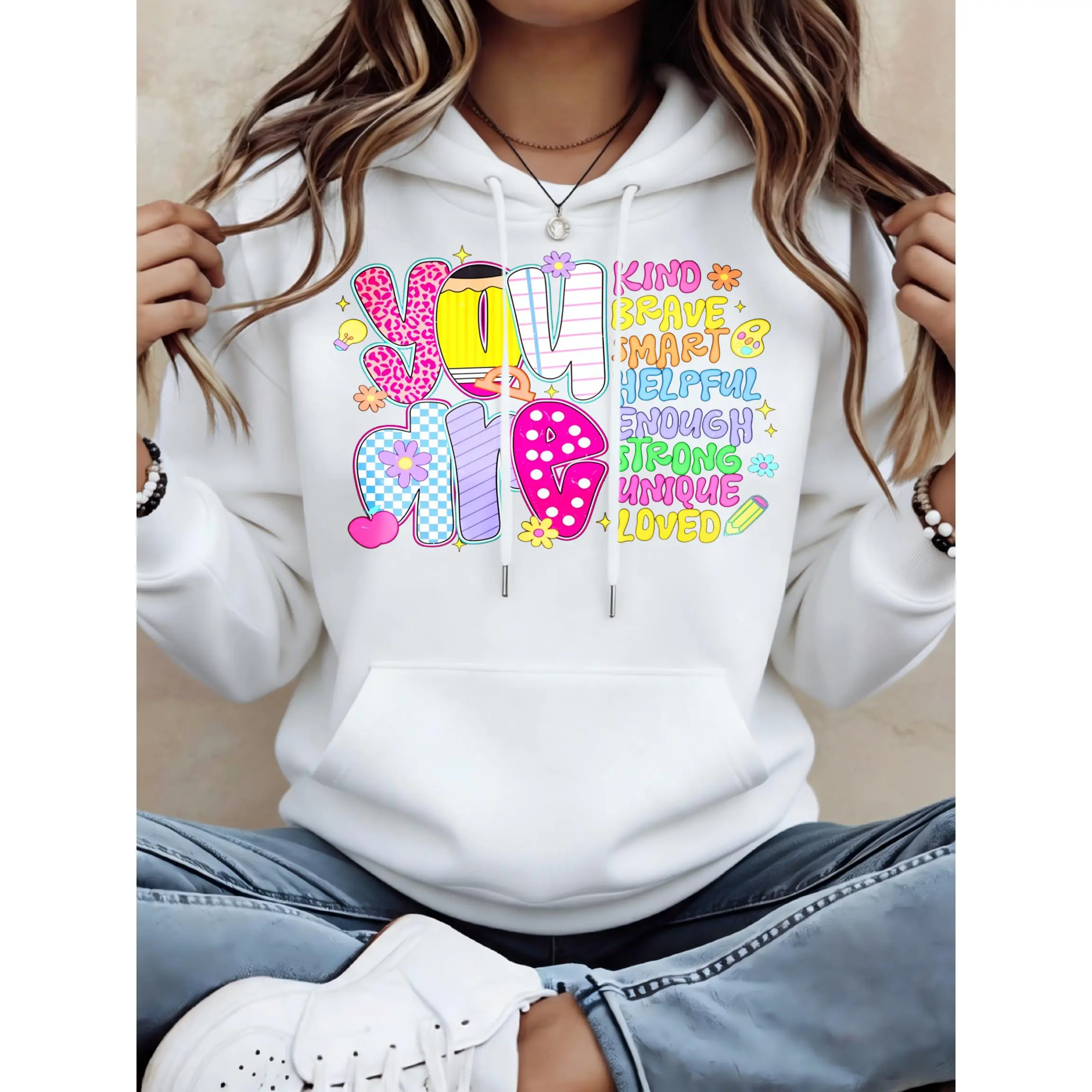 Women's You Are Kind Brave Smart Unisex Oversized Hoodie | Soft Breathable Cotton Blend Pullover | Trendy Cozy Loungewear & Streetwear For Daily, Gym, Travel & Fall Vibes