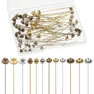 60 count  Pins for  Making Flower Beads Ball Pins 2.1 Inch with Clear Box for  Making Earring Bracelet DIY Accessories, , 3 Colors(Classic Style)