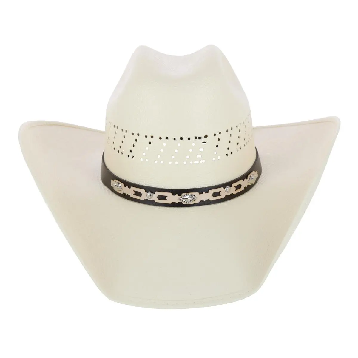 CTM Men's Breathable Canvas Western Cowboy Hat - Cowboyhat with Ventilated Buffalo Crown and Embossed Geometric Hatband, Solid
