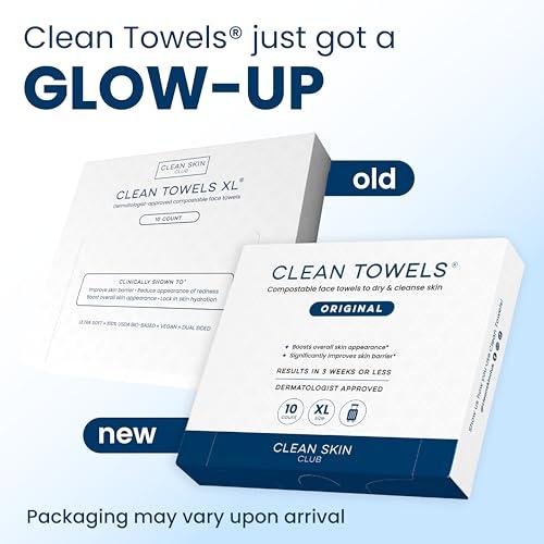 Clean Skin Club Clean Towels XL®, Travel Pack 100% USDA Biobased Disposable Face Towel, Eczema Association Accepted,Dry Wipes, TSA-Approved Travel Essential,1 Pack, 10 Ct Total