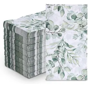 A Pack of 20/40 Disposable Green Guest Napkins Measuring 15.74 X 12.99 Inches, Featuring a Green Leaf Design. These Paper Hand Towels Are Perfect for Party Supplies, Table Settings, And Various Other Occasions