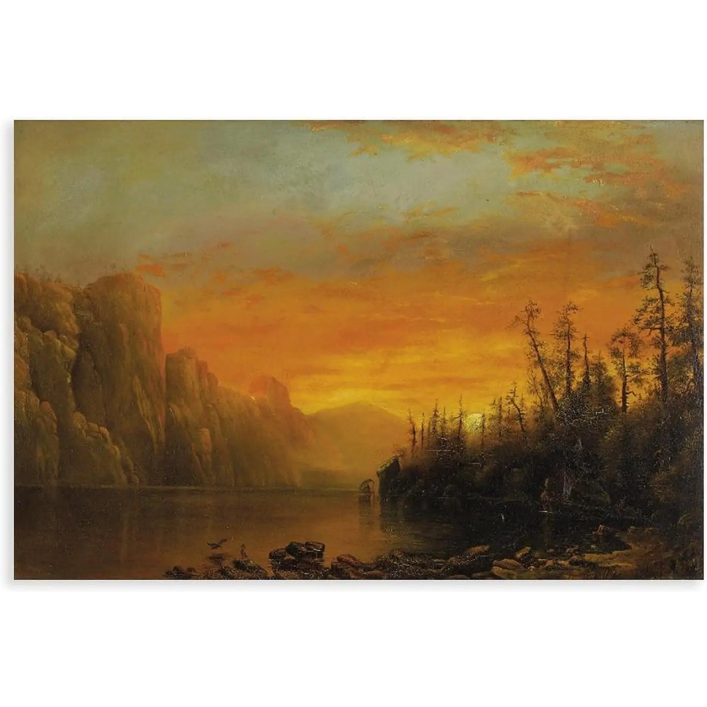 Albert Bierstadt Romantic American Landscape Sunset Behind The Cliffs Poster Print for Teen Boys Room Wall Art Canvas Print 24x36inch(60x90cm)