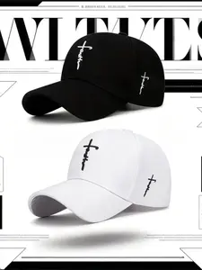Vintage Fashion Casual Personalized Baseball Cap, High-End Summer Outdoor Sun Protection Embroidered Hat, Faith Cross Sword Design
