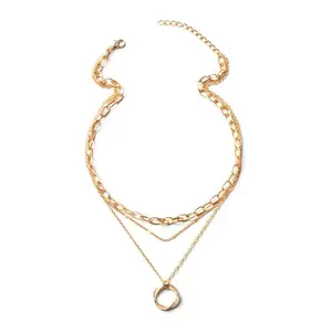 Luxury 18K Gold Layered Choker Necklace, Vintage Hollow Round Pendant Chain, Elegant Jewelry Gift for Mother's Day