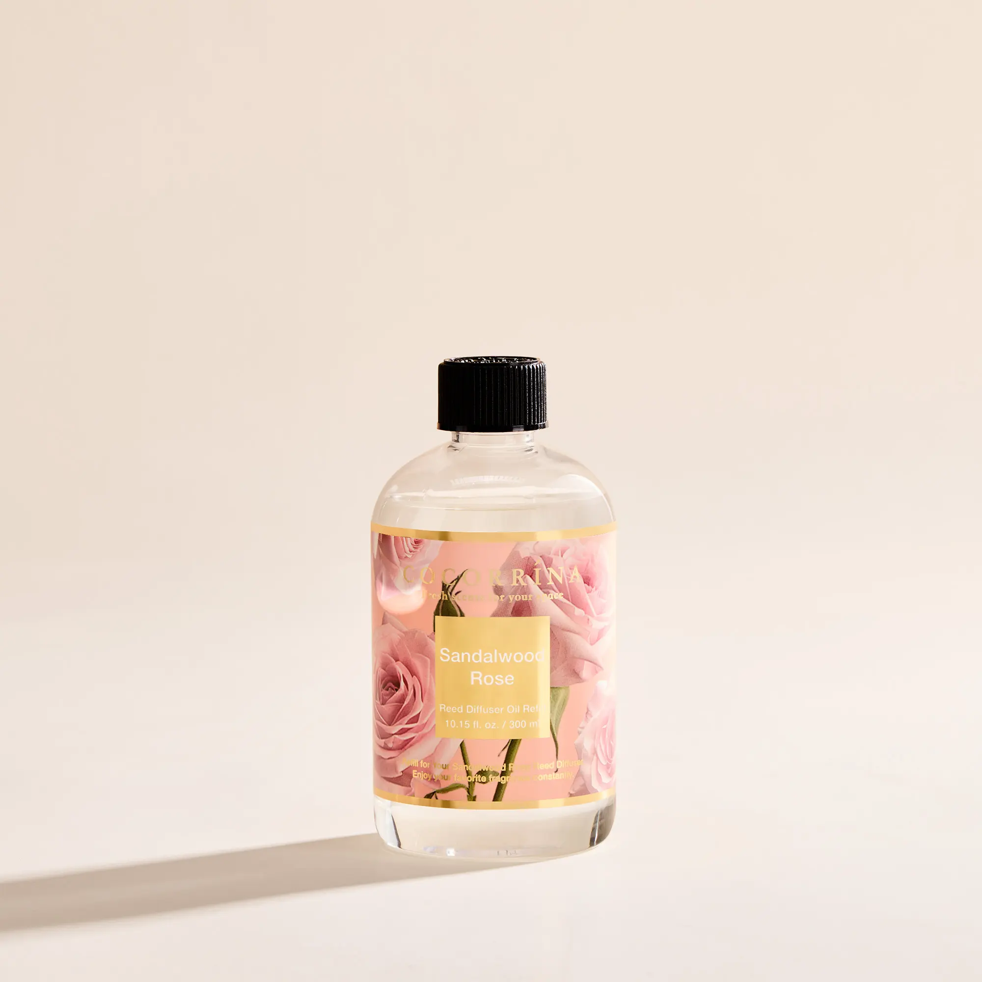 Cocorrína Premium Reed Diffuser Refill Bottle - Sandalwood Rose Scent, 17oz (500ml) with 8 Sticks, Long-Lasting Floral Essential Oil for Bedroom, Bathroom Home Fragrance & Decor