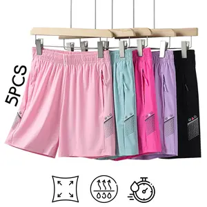 5 Pack Women's Quick Dry Athletic Shorts with Zipper Pockets, High Waist Workout Running Shorts, Breathable Gym Sports Shorts for Yoga & Training