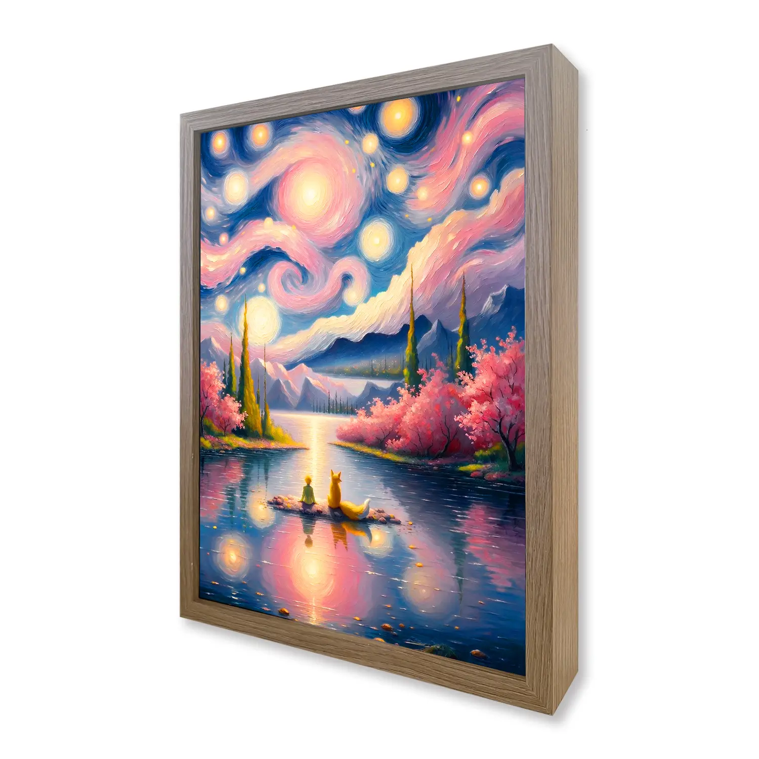 1PC Nordic 30×40cm Horizontal Steel-Framed Lighted 3D Acrylic Painting - Plastic-Wood Adjustable LED Lightbox Artwork, Dreamy Sky & Serene Lake Scene for Living Room, Bedroom Wall Decoration, Ideal Anniversary Gift, Decor Inspo