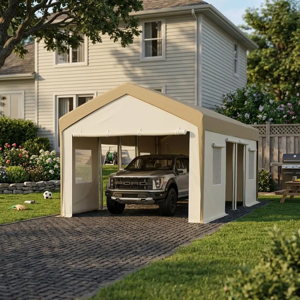 Garvee Heavy Duty 13x25ft Carport Canopy Replacement Cover - 200G PE Tarp, Waterproof, UV-Resistant, Wind-Resistant for Outdoor Gazebo - Yellow, Cover Only (No Frame Included)