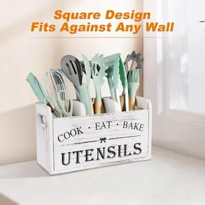 Wooden Kitchen Utensil Rack with 3 Shelves, Rustic Storage Organizer for Cooking Tools, Farmhouse Kitchen Decor and Utensil Holder