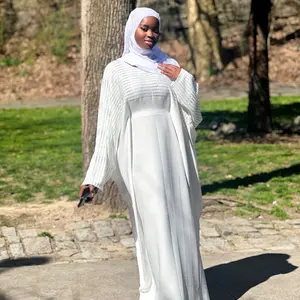 Aminah Abaya - Elegant Rhinestone-Adorned Abaya Dress in White, Black, or Burgundy with Adjustable Inner Belt for Perfect Fit