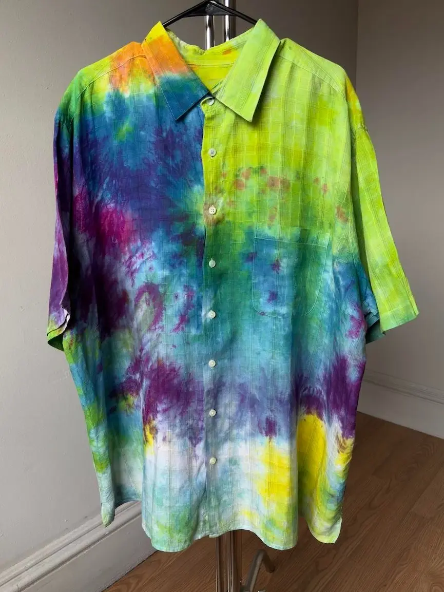 Men’s 2XL Galaxy rainbow shirt button up short sleeve Linen top