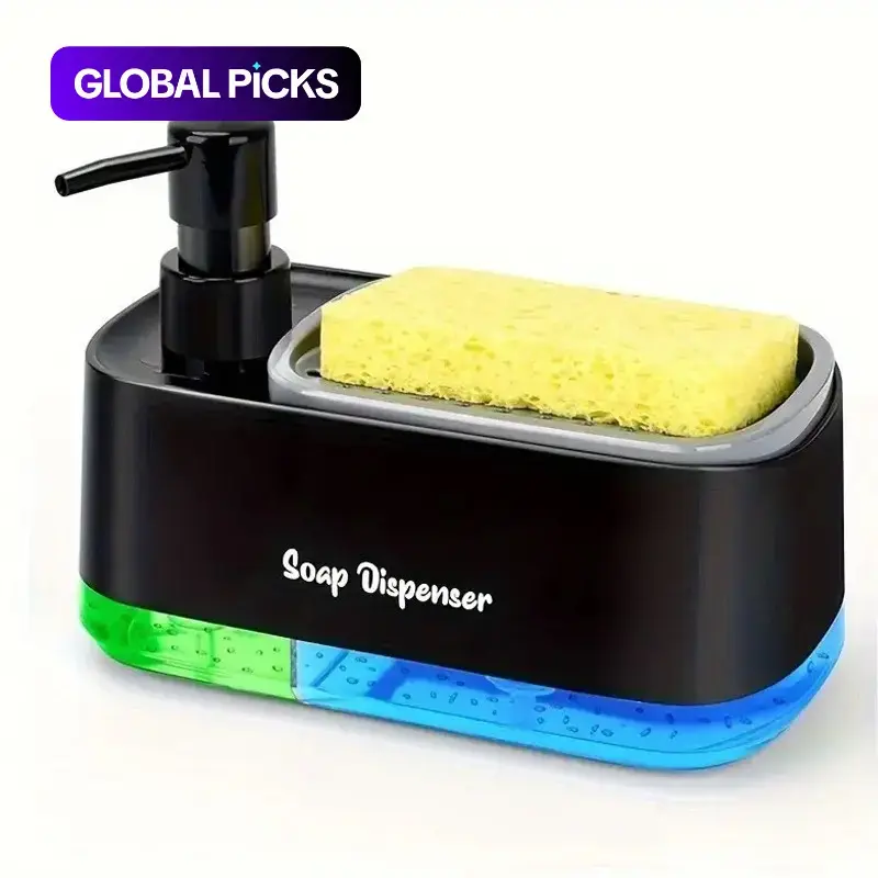 2-in-1 Soap Dispenser with Sponge Holder, 1-Pack Sink Countertop Organizer, Dishwashing Liquid Dispenser Pump for Kitchen and Bathroom, Bathroom Accessory #GLOBAL PICKS