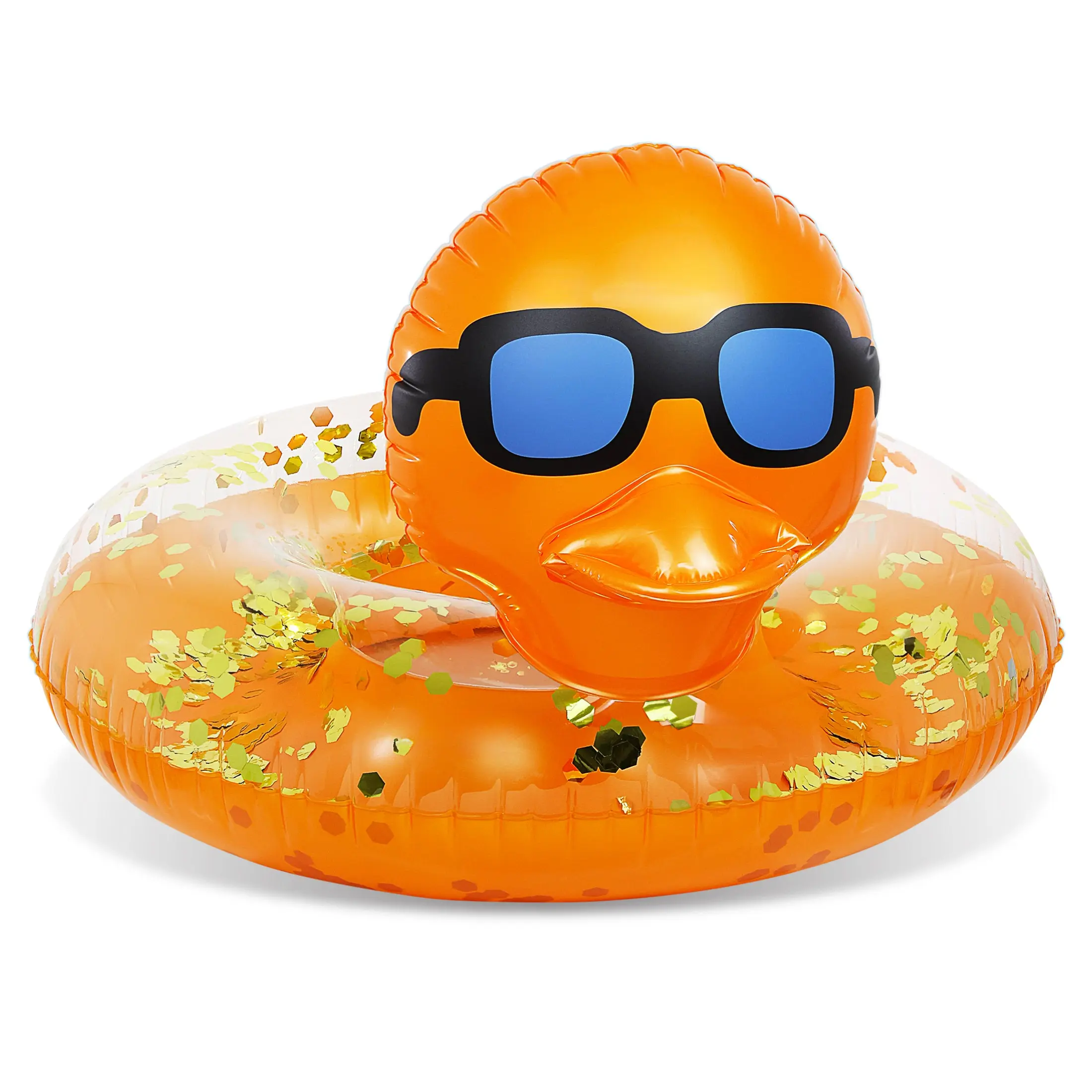 Duck Pool Float for Kids and Adults, 36-Inch Orange PVC Vinyl Swim Ring with Gold Sparkle Confetti, Water Lounger for Floating and Casual Water Play at Pool Parties, Lake Days, Family Gatherings, 6 - 8 Years, Beach Outings, Unisex, Inflatable Duck Pool Fl