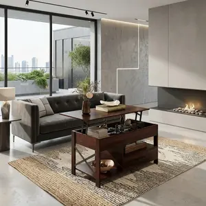 Modern Lift Top Coffee Table with Hidden Compartment, Storage Drawers and Storage Shelf, Space Saving Multifunctional Center Table Perfect for Living Room, Reception Room, Home Office